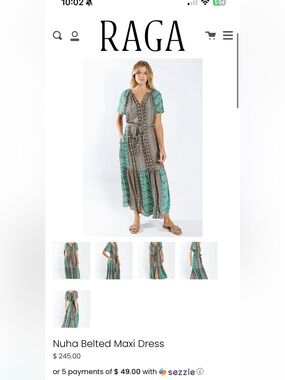 RAGA Nuha Belted Maxi Dress NWT XS Teal Boho Maxi Dress Retail $245